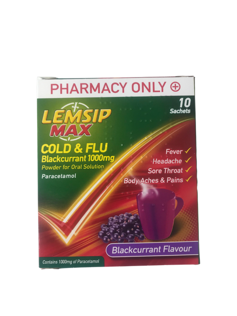 Lemsip Max Cold & Flu Blackcurrant 10 Pack, Leahys pharmacy